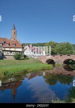 Graefendorf à Schondra River, Basse-franconie, Bavière, Allemagne Banque D'Images