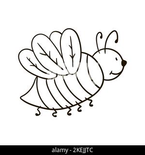 Illustration de style dessiné à la main. Colorier les dessins pour votre conception. Icône, autocollant, panneau. Abeille Illustration de Vecteur