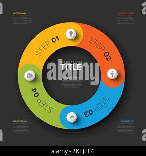 Modèle de cycle Infographique vectoriel multi-usages avec quatre options d'éléments de vitesse sur fond gris foncé avec icônes et descriptions d'étapes Illustration de Vecteur