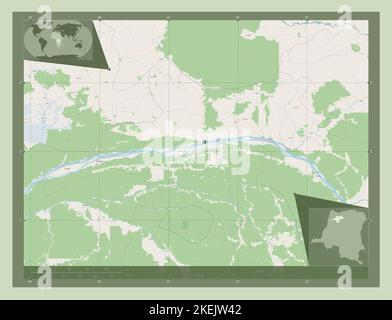 Mongala, province de la République démocratique du Congo. Ouvrez la carte des rues. Cartes d'emplacement auxiliaire d'angle Banque D'Images