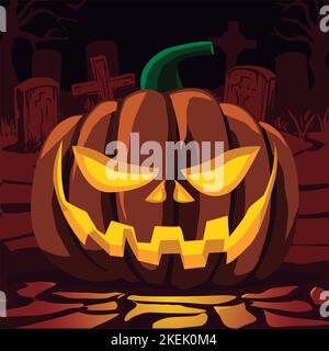 Citrouille d'Halloween. Dessin animé orange citrouille avec un sourire, visage drôle. Le symbole principal de Halloween, les vacances d'automne. Illustration de Vecteur