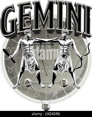 Astrologie zodiaque symbole de l'horoscope Gémeaux en cercle Illustration de Vecteur
