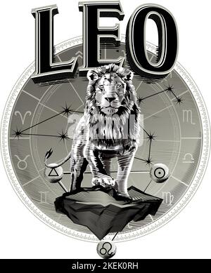 Astrologie zodiaque Lion. horoscope symbole en cercle Illustration de Vecteur