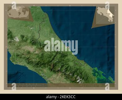 Limon, province du Costa Rica. Carte satellite haute résolution. Cartes d'emplacement auxiliaire d'angle Banque D'Images