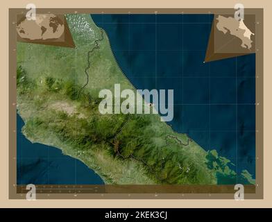 Limon, province du Costa Rica. Carte satellite basse résolution. Cartes d'emplacement auxiliaire d'angle Banque D'Images