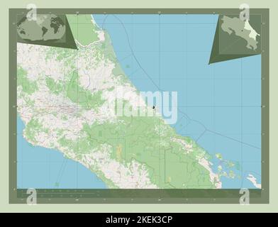 Limon, province du Costa Rica. Ouvrez la carte des rues. Cartes d'emplacement auxiliaire d'angle Banque D'Images