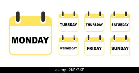 Icône de l'ensemble de calendriers sur fond blanc. Jours de la semaine Illustration de Vecteur