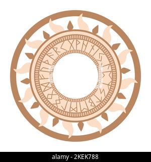 Le cercle runique, un symbole ancien, est décoré de motifs scandinaves. Motif beige tendance Illustration de Vecteur