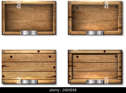 jeu d'icônes vectorielles réalistes. Cadres en bois avec trous de pistolet et fissures. Illustration de Vecteur