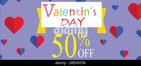 Illustration vectorielle d'une bannière pour une réduction de 50 % sur la vente le jour de la Saint-Valentin Illustration de Vecteur