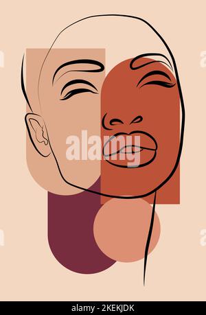 Portrait abstrait d'une femme africaine dans un style minimaliste. Affiche murale pour femmes. Formes géométriques. Illustration de Vecteur