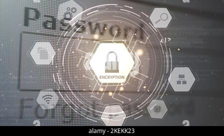 Concept de chiffrement avec une infographie protégée par mot de passe. Protection du réseau Internet protection antivirus. Technologie de protection des données personnelles Banque D'Images