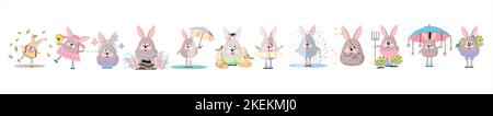 Lapins personnages dans différents costumes. Vêtements de saison.symbole de 2023 lapin. Illustration de Vecteur