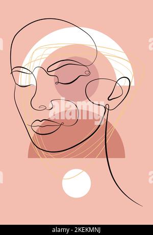 Chiffres abstraits. Affiches vectorielles minimalistes : portrait d'une femme, cercles, carrés, branches, abstraction. Pour les cartes postales, les affiches, les affiches, les brochures Illustration de Vecteur
