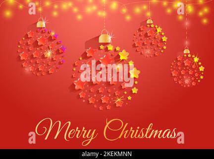 Ballons de Noël rouges abstraits faits d'étoiles sur fond rouge. Illustration vectorielle Illustration de Vecteur