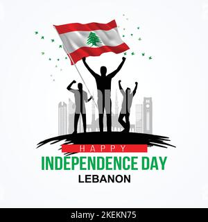 Happy Independence Day Liban Vector Template Design Illustration. Silhouette homme avec drapeau Illustration de Vecteur