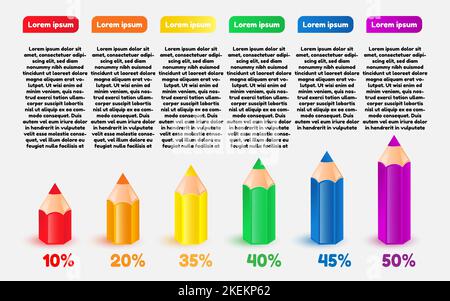 Motif graphique vectoriel avec icônes de crayons et 6 options ou étapes. Infographies pour le concept d'entreprise. Peut être utilisé pour les bannières de présentation, le flux de travail Illustration de Vecteur