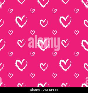 Motif romantique sans couture avec de jolies images de craie de coeurs sur fond rose. Le style de dessin des enfants. Expression des sentiments d'amour et de s. Illustration de Vecteur