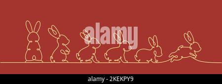 Dessin d'une ligne de lapin. Illustration Lièvre continue d'une ligne. Année du lapin 2023. Illustration vectorielle. Illustration de Vecteur