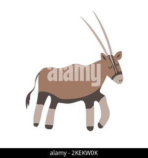 Illustration du vecteur antilope Oryx. Gemsbok avec de longues cornes droites et des marques sombres. Conservation des animaux du désert. Joli dessin à la main Illustration de Vecteur