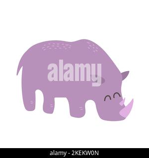 Vector caricature rhinocéros. Petit rhinocéros. Moderne mignon dessin à la main sur blanc Illustration de Vecteur