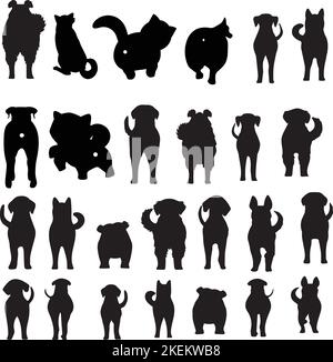 Ensemble modifiable de silhouettes illustrées pour chiens sur fond blanc, concept de races de chiens Illustration de Vecteur
