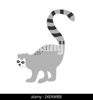 Lemur mignon dessin animé lemur. Illustration vectorielle d'un animal africain isolé sur blanc Illustration de Vecteur