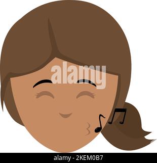 Illustration vectorielle du visage d'une femme de dessin animé sifflant avec des notes musicales Illustration de Vecteur