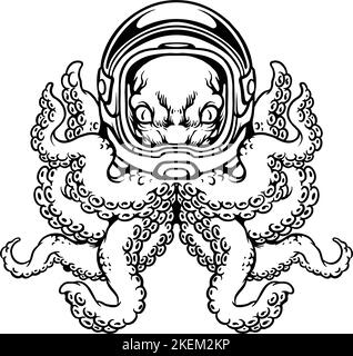 Outline Octopus Space Clipart illustrations vectorielles pour votre logo de travail, t-shirt de marchandise, autocollants et dessins d'étiquettes, affiche, cartes de vœux Illustration de Vecteur