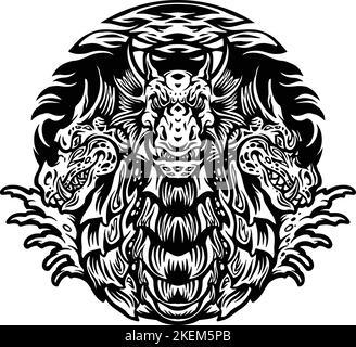 Silhouette Dragon Hydra personnage Mascot illustrations vectorielles pour votre logo de travail, t-shirt de marchandises, autocollants et étiquettes, poster Illustration de Vecteur