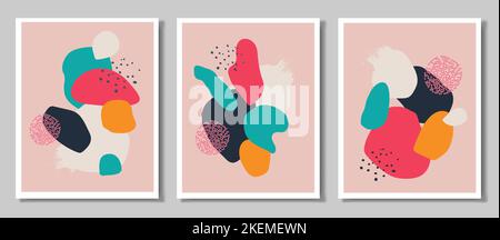 Un ensemble de trois arrière-plans abstraits. Divers personnages et gribouillages dessinés à la main. Illustration de Vecteur