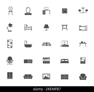 icônes vectorielles silhouette de meubles isolées sur blanc Illustration de Vecteur