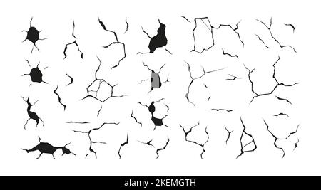 Fissures et trous. Dommages à la surface du mur effondrement du sol tremblement de terre géologie destruction ruiné texture échec crash fente effet creux. Illustration de la destruction du sol à vecteur isolé Illustration de Vecteur