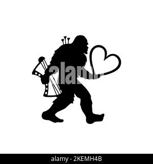 Pied-de-biche avec coeur, noeud et flèches. Silhouette Yeti de Saint-Valentin. Motif T-shirt. Illustration vectorielle. Illustration de Vecteur