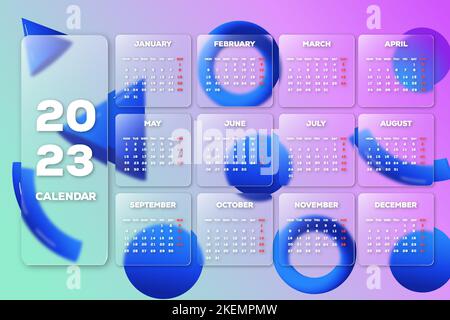 modèle de calendrier de la nouvelle année 2023 style de morphisme en verre Illustration de Vecteur