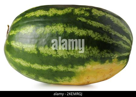 Gros plan de pastèque à rayures isolées sur blanc Banque D'Images