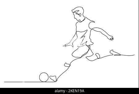 dessin en ligne continue de l'homme de tir football illustration vecteur pour la publicité, célébration, document, application, site web, application mobile, prot Illustration de Vecteur