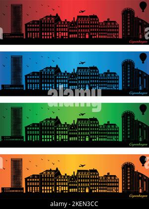 La ville de Copenhague dans quatre couleurs différentes - illustration, ville en couleurs fond, ville de Copenhague Illustration de Vecteur