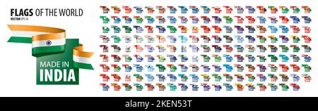 Un ensemble d'icônes vectorielles avec drapeaux de pays et avec l'inscription faite en Illustration de Vecteur