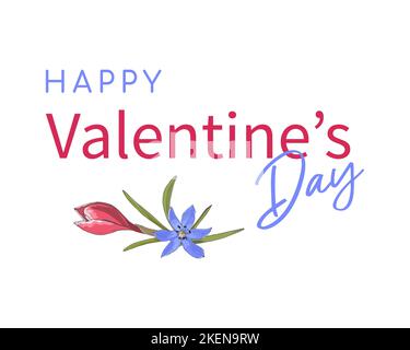 Carte d'inscription de la Saint-Valentin avec fleurs violettes rouges dessinées à la main. Illustration vectorielle Illustration de Vecteur