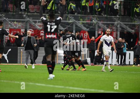 Milan, Italie. 13th novembre 2022. L'équipe du FC Milan célèbre après un but lors du match de football de la série italienne entre l'Inter FC Internazionale et le FC de Bologne le 16 octobre 2022 au stade Giuseppe Meazza San Siro Siro Siro de Milan, en Italie. Credit: Tiziano Ballabio/Alamy Live News Credit: Tiziano Ballabio/Alamy Live News Banque D'Images