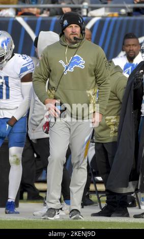 Chicago, États-Unis. 13th novembre 2022. DaN Campbell, entraîneur-chef des Lions de Detroit, travaille sur le banc de touche contre les ours de Chicago au Soldier Field de Chicago dimanche, 13 novembre 2022. Photo par Mark Black/UPI crédit: UPI/Alay Live News Banque D'Images