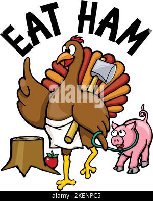 drôle de dessin animé thanksgiving turquie avec porc Illustration de Vecteur