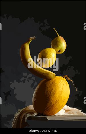 Ensemble de vecteurs d'icônes représentant des fruits et des baies. Illustration de fruits colorés et monochromes pour le produit agricole design, marché label végétarien boutique. Illustration de Vecteur