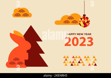 Carte chinoise du nouvel an 2023 avec lapins. Illustration de Vecteur