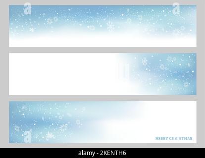 Trois banderoles bleues ciel hiver avec chute de neige Illustration de Vecteur
