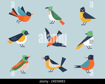 Oiseaux abstraits. Vol stylizing forme géométrique oiseaux illustrés de symboles de liberté formes minimalistes de vecteur récentes isolées sur blanc Illustration de Vecteur