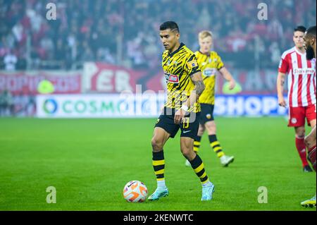 Athènes, Lombardie, Grèce. 13th novembre 2022. 13 ORBELÃN PINEDA.of AEK FC au cours du match de match 13, match de la Super League grecque entre Olympiacos FC et AEK FC au stade Karaiskakis sur 13 novembre 2022 à Athènes, Grèce. (Image de crédit : © Stefanos Kyriazis/ZUMA Press Wire) Banque D'Images