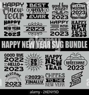 Une belle inscription noire - Happy New Year SVG Bundle isolé sur fond gris Illustration de Vecteur