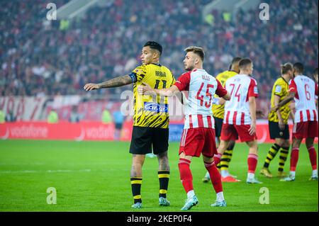 Athènes, Lombardie, Grèce. 13th novembre 2022. SERGIO ARAUJO du FC AEK lors du match de match 13, match de la Super League grecque entre le FC Olympiacos et le FC AEK au stade Karaiskakis sur 13 novembre 2022 à Athènes, Grèce. (Image de crédit : © Stefanos Kyriazis/ZUMA Press Wire) Banque D'Images